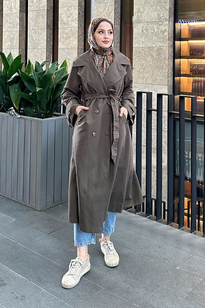Arka Pile Detaylı Trençkot - Haki - HENZA (4)