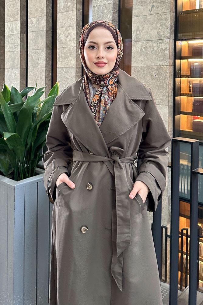 Arka Pile Detaylı Trençkot - Haki - 6