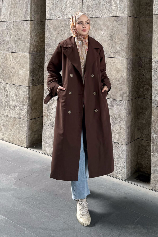 Arka Pile Detaylı Trençkot - Kahverengi - 1
