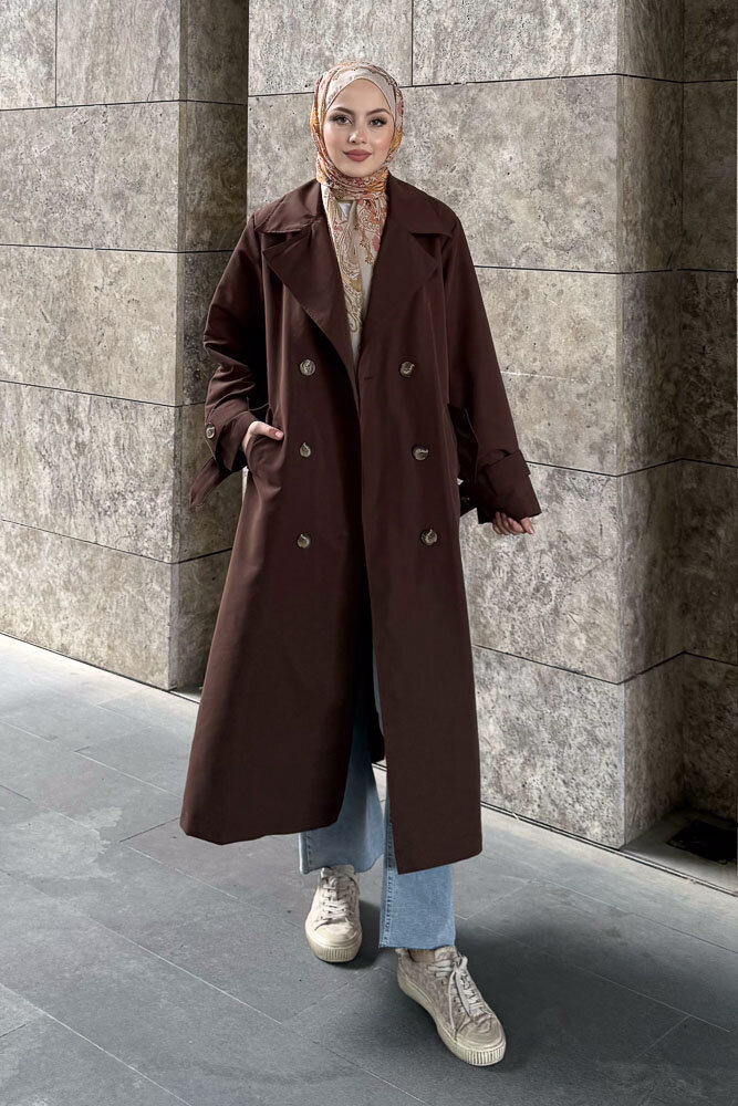 Arka Pile Detaylı Trençkot - Kahverengi - HENZA (4)