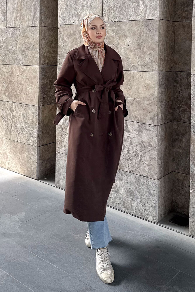 Arka Pile Detaylı Trençkot - Kahverengi - 7