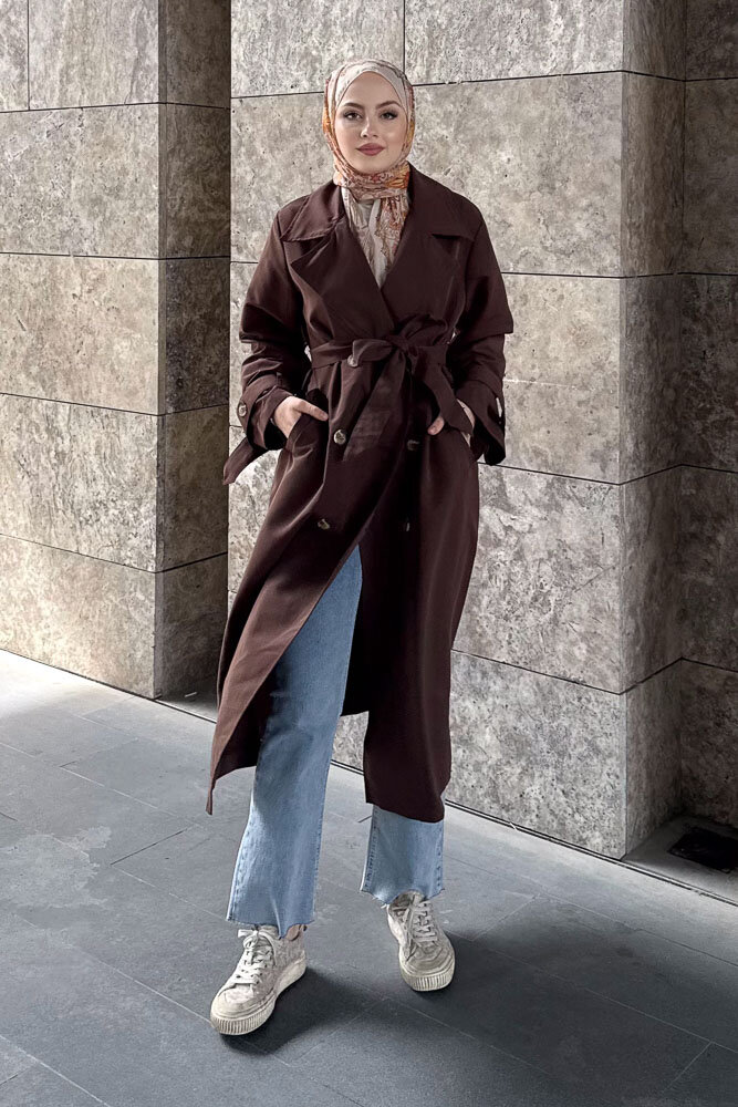 Arka Pile Detaylı Trençkot - Kahverengi - HENZA (2)