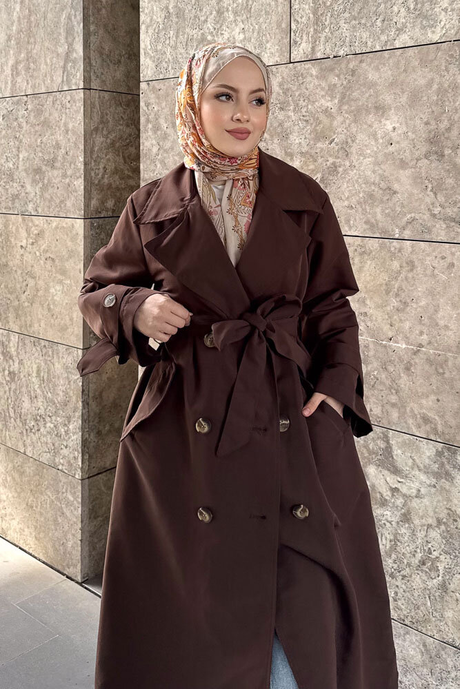 Arka Pile Detaylı Trençkot - Kahverengi - 6