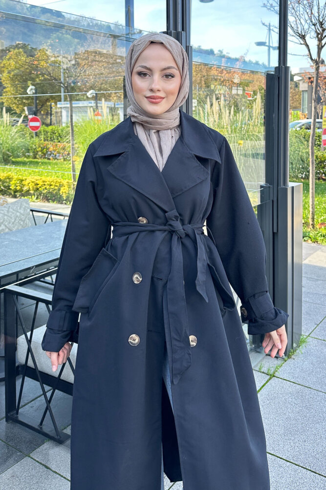 Arka Pile Detaylı Trençkot - Siyah - HENZA (2)