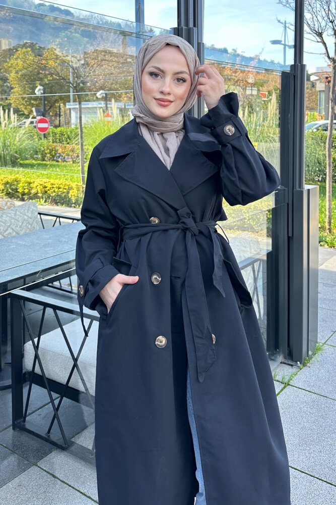 Arka Pile Detaylı Trençkot - Siyah - 7