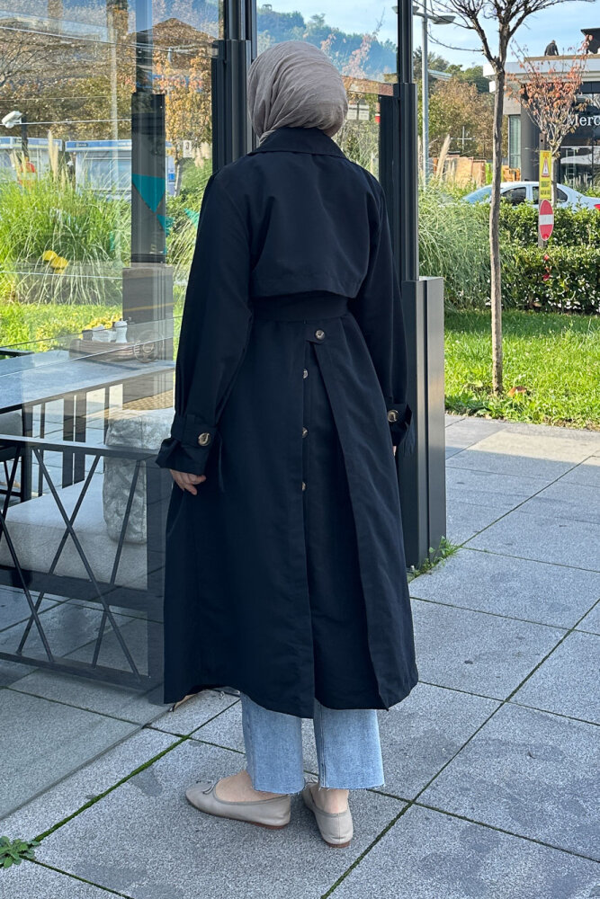 Arka Pile Detaylı Trençkot - Siyah - HENZA (1)