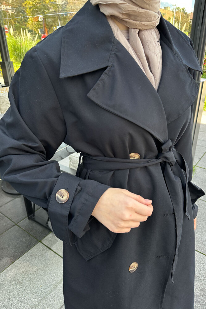 Arka Pile Detaylı Trençkot - Siyah - 5