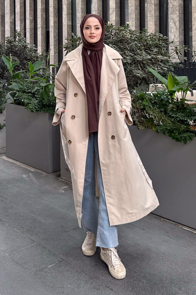 Arka Pile Detaylı Trençkot - Taş Rengi - HENZA (4)