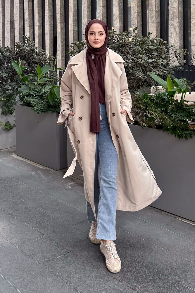 Arka Pile Detaylı Trençkot - Taş Rengi 