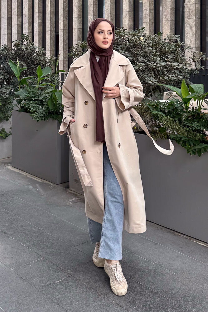 Arka Pile Detaylı Trençkot - Taş Rengi - HENZA (5)