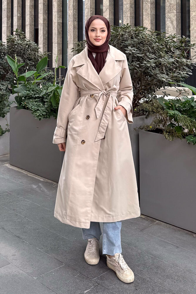 Arka Pile Detaylı Trençkot - Taş Rengi - HENZA (3)