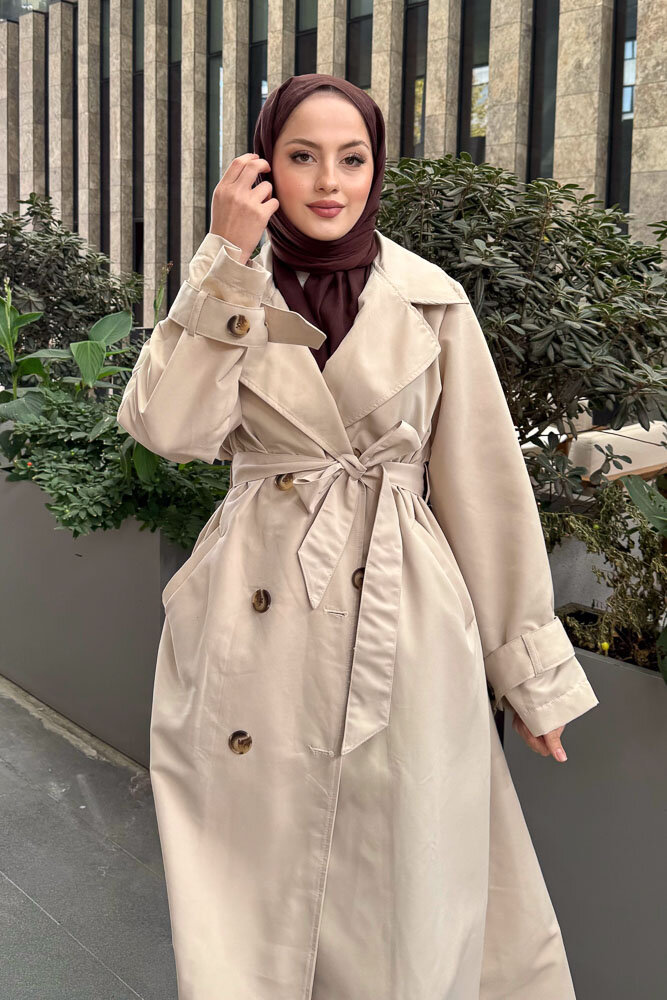 Arka Pile Detaylı Trençkot - Taş Rengi - HENZA (2)