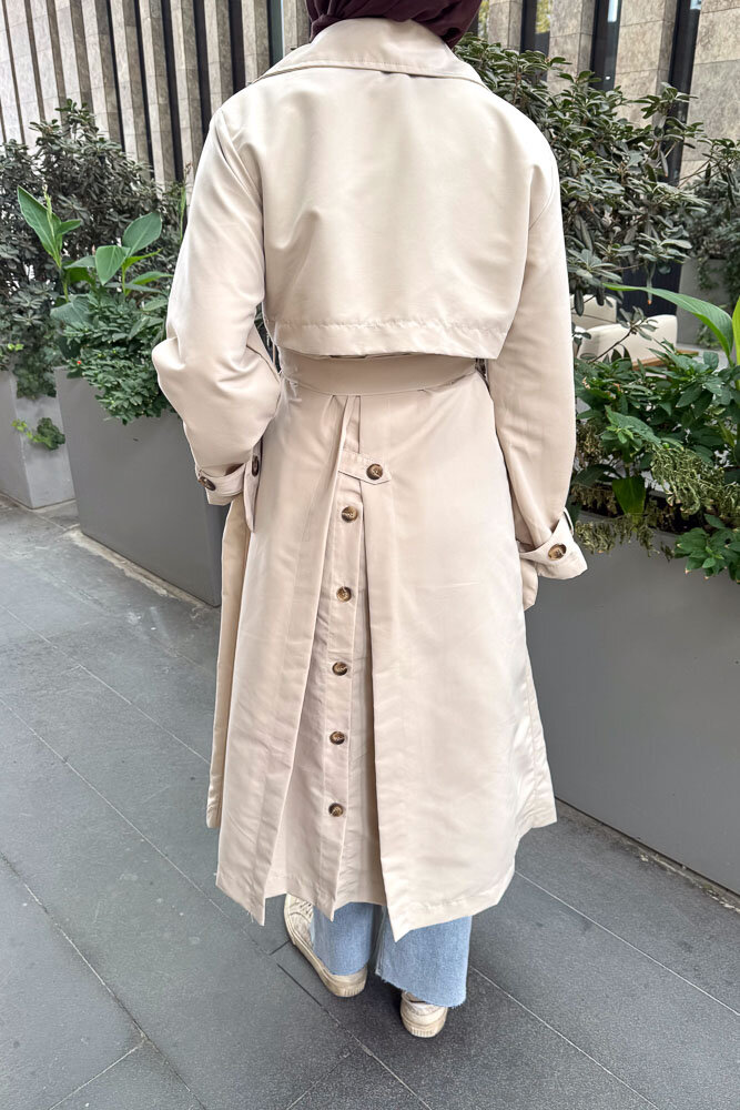 Arka Pile Detaylı Trençkot - Taş Rengi - HENZA (1)