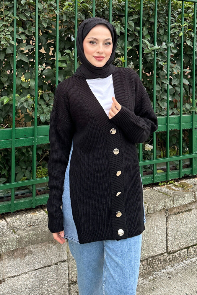 Arkası Denim Triko Hırka - Siyah - 2