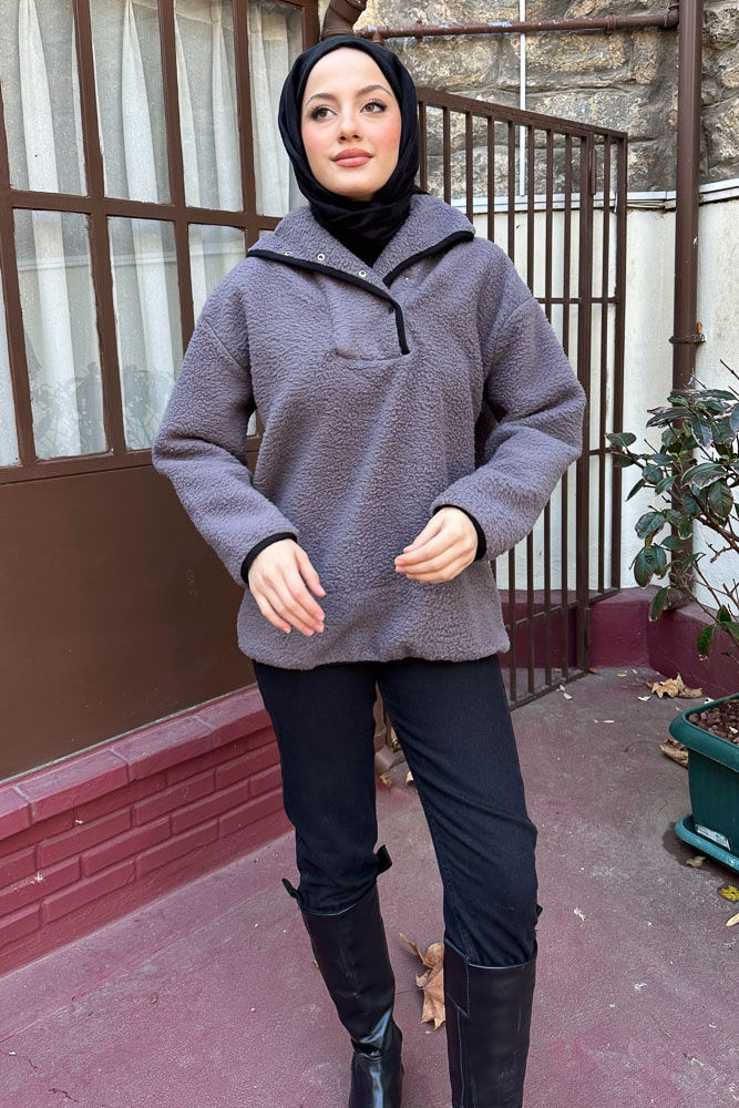 Arles Kanguru Peluş Sweatshirt - Antrasit - ENMA (3)