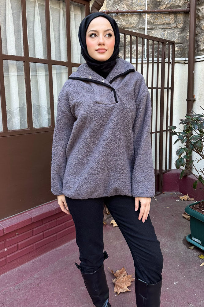 Arles Kanguru Peluş Sweatshirt - Antrasit - ENMA (5)