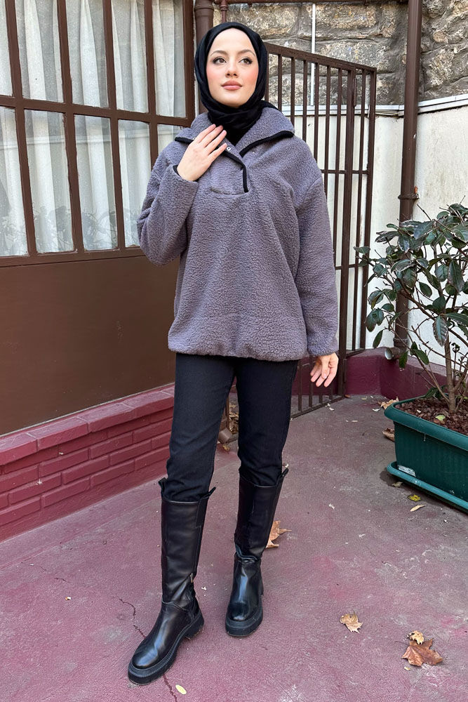 Arles Kanguru Peluş Sweatshirt - Antrasit - ENMA (4)