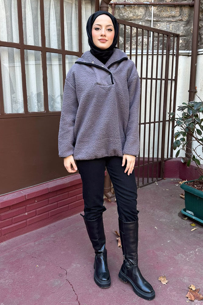 Arles Kanguru Peluş Sweatshirt - Antrasit - 3