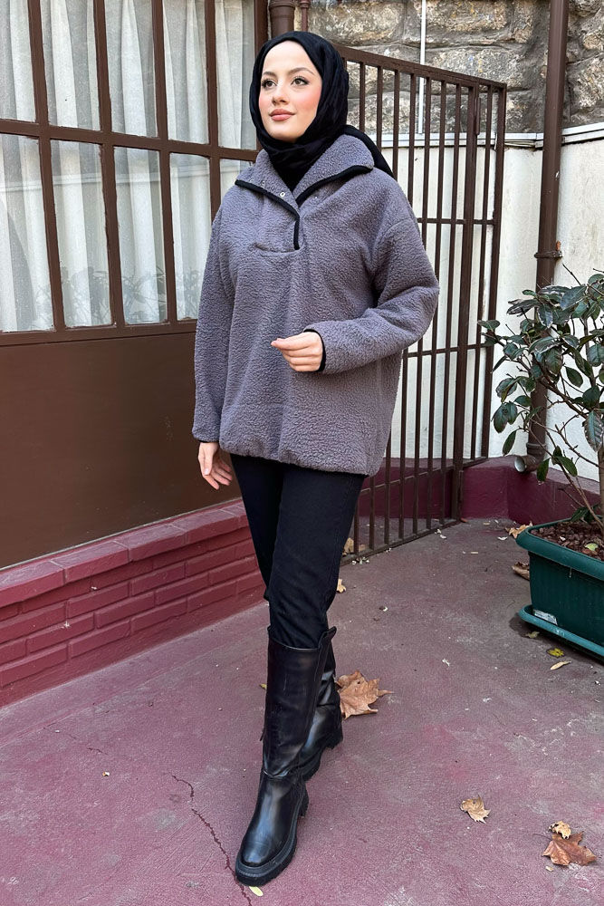 Arles Kanguru Peluş Sweatshirt - Antrasit - ENMA (1)