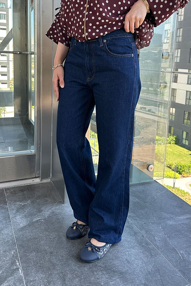 Arven Yüksek Bel Düz Kesim Jean - Lacivert - 3