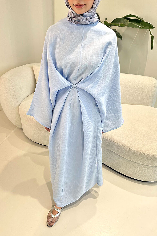 Arya Çapraz Biyeli Elbise - Bebe Mavisi - 3