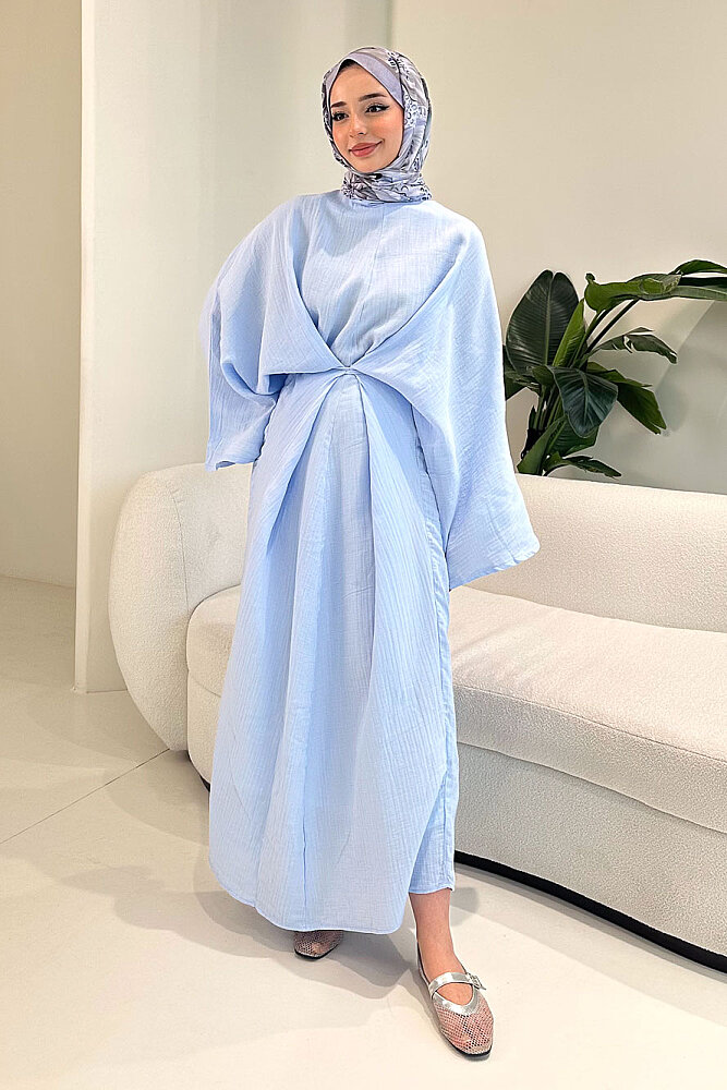 Arya Çapraz Biyeli Elbise - Bebe Mavisi - 1