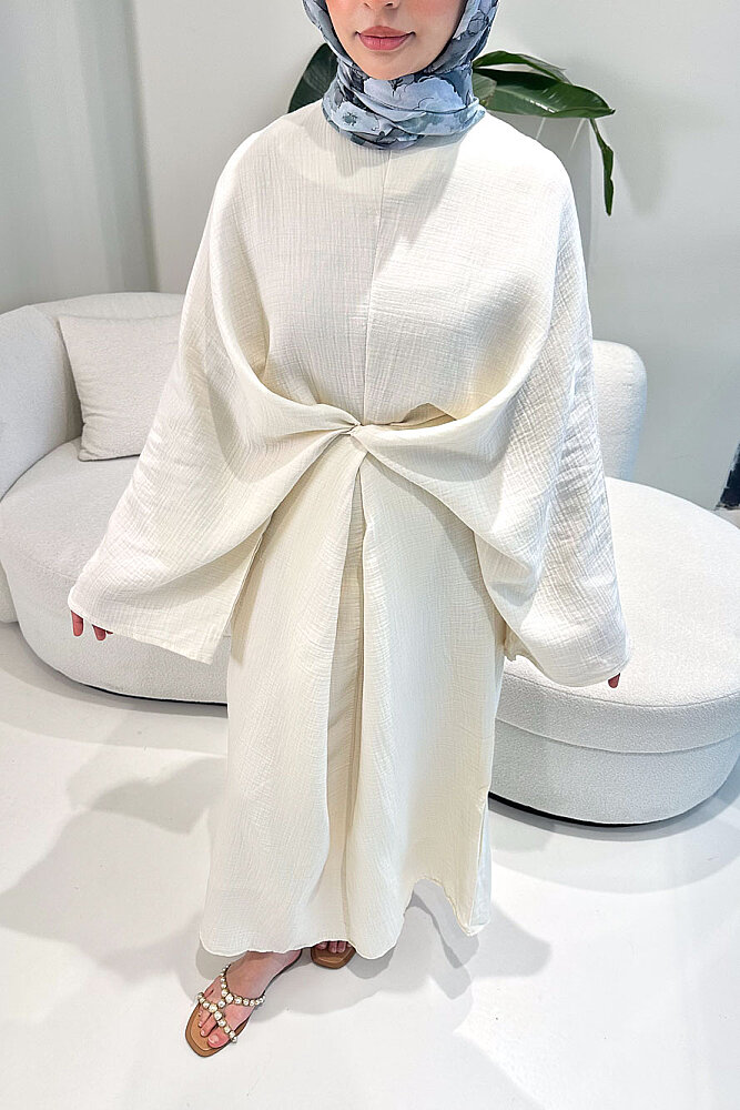 Arya Çapraz Biyeli Elbise - Beyaz - ENMA (2)