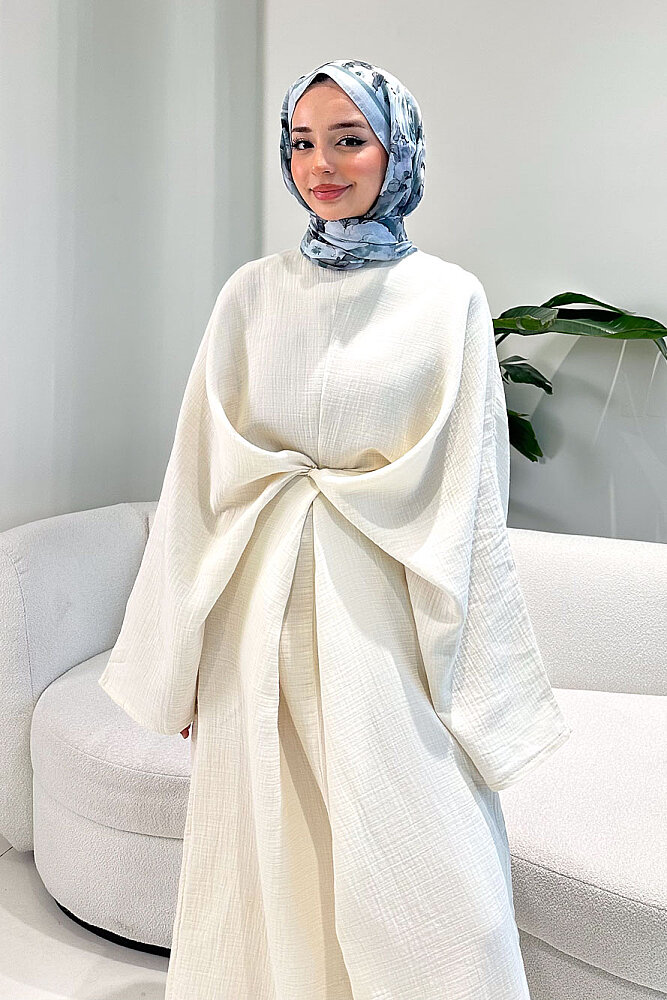 Arya Çapraz Biyeli Elbise - Beyaz - 2