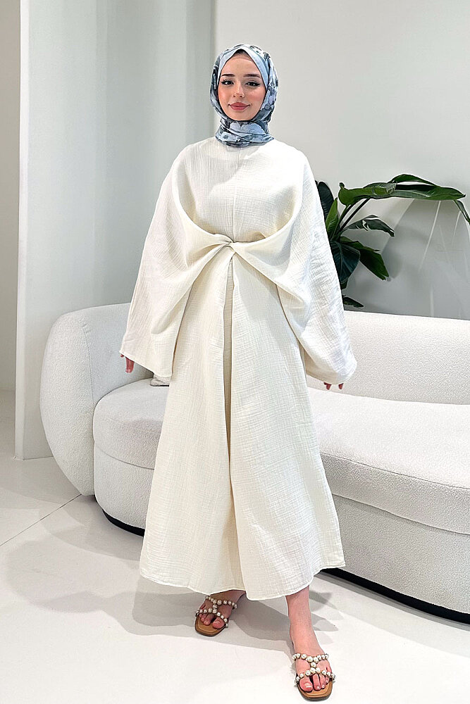 Arya Çapraz Biyeli Elbise - Beyaz - 4