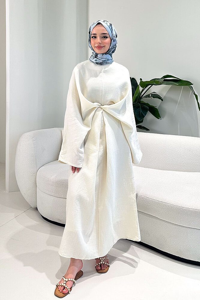 Arya Çapraz Biyeli Elbise - Beyaz - 6