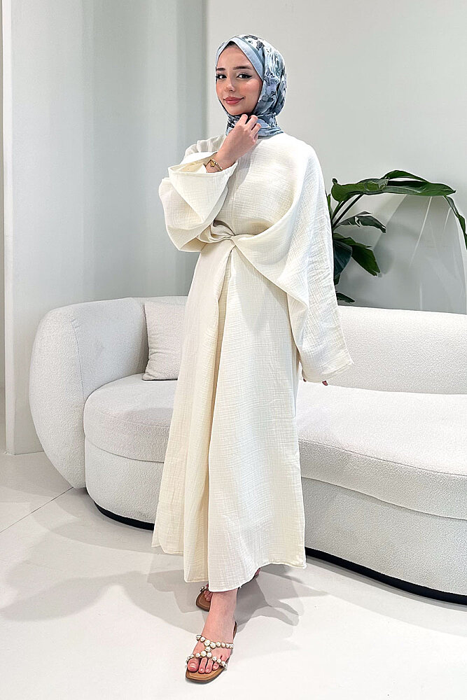 Arya Çapraz Biyeli Elbise - Beyaz - 1