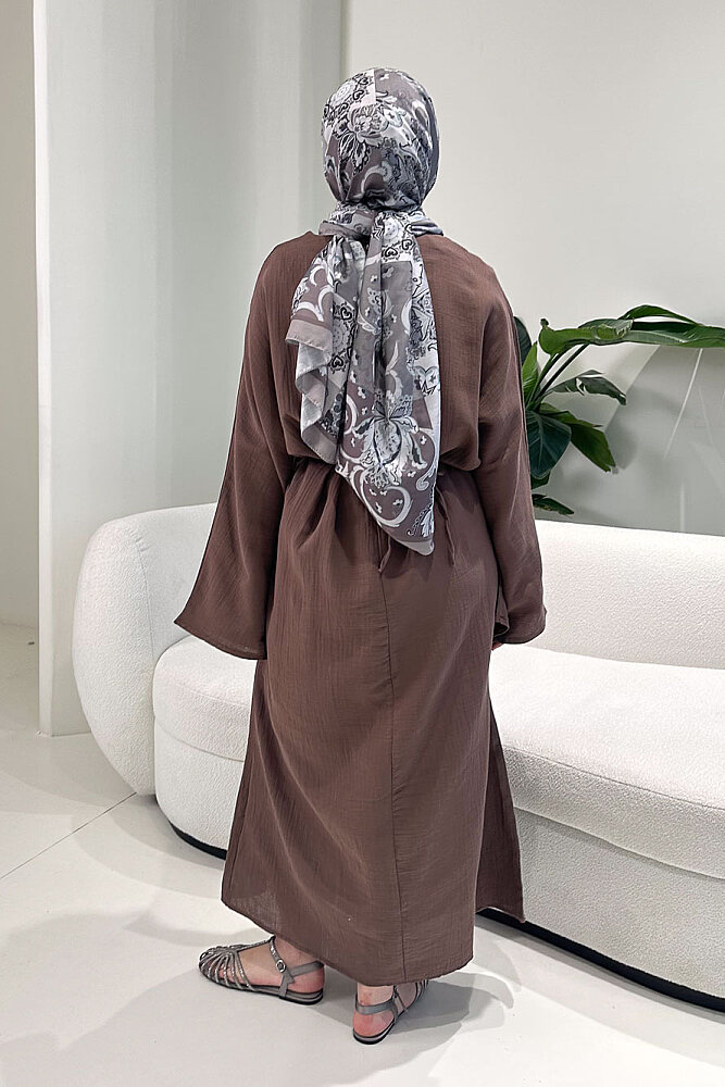 Arya Çapraz Biyeli Elbise - Kahverengi - ENMA (4)