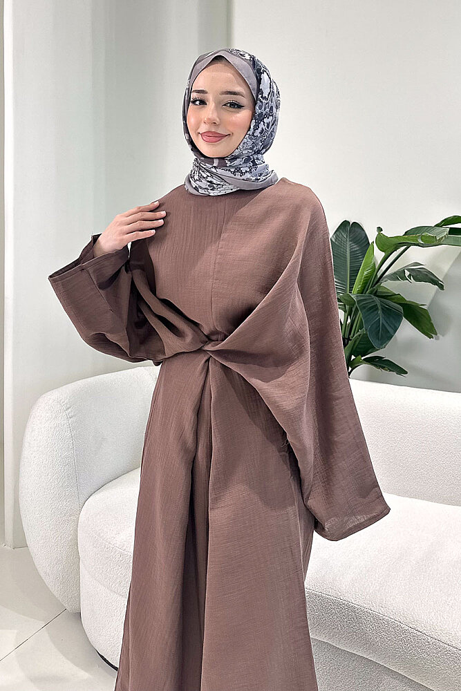 Arya Çapraz Biyeli Elbise - Kahverengi - 2