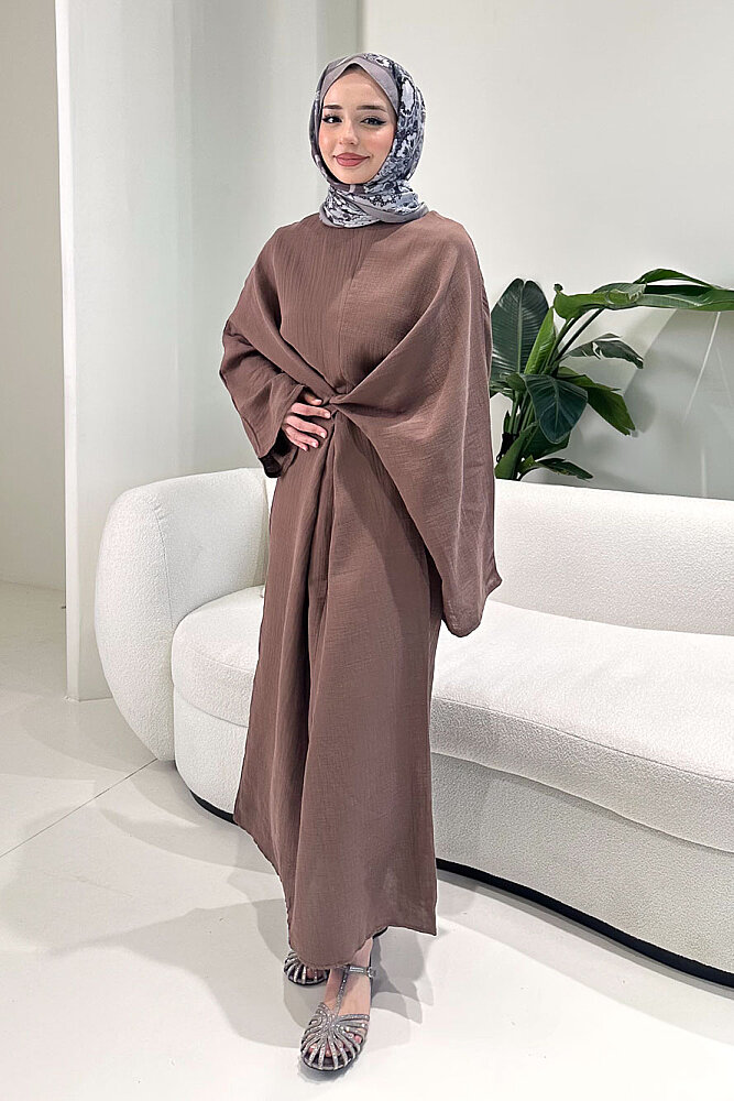 Arya Çapraz Biyeli Elbise - Kahverengi - 4