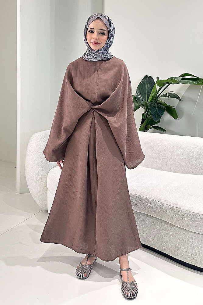 Arya Çapraz Biyeli Elbise - Kahverengi - ENMA (0)