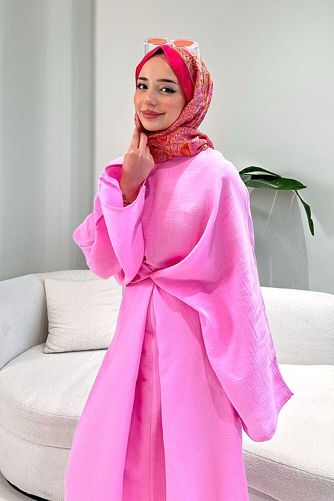 Arya Çapraz Biyeli Elbise - Pembe - ENMA (1)