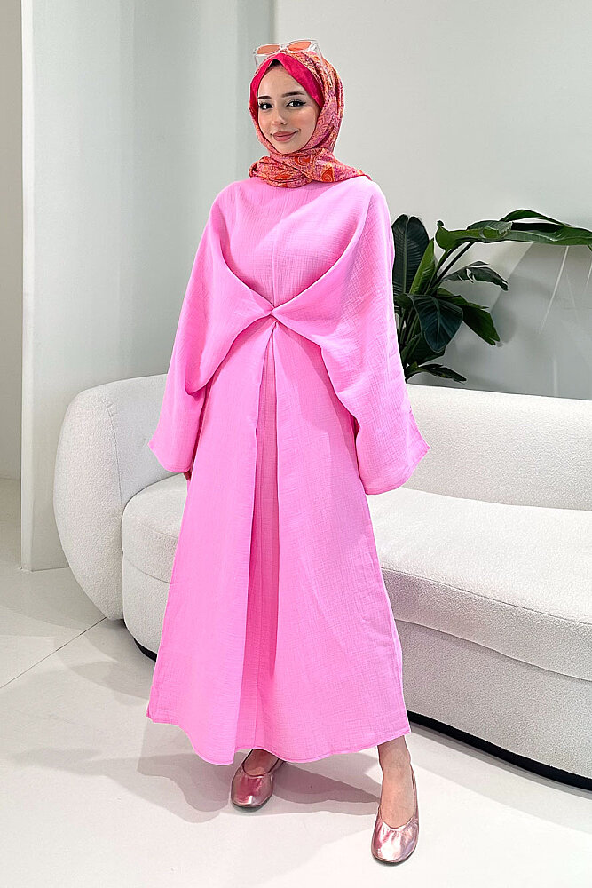 Arya Çapraz Biyeli Elbise - Pembe - 5