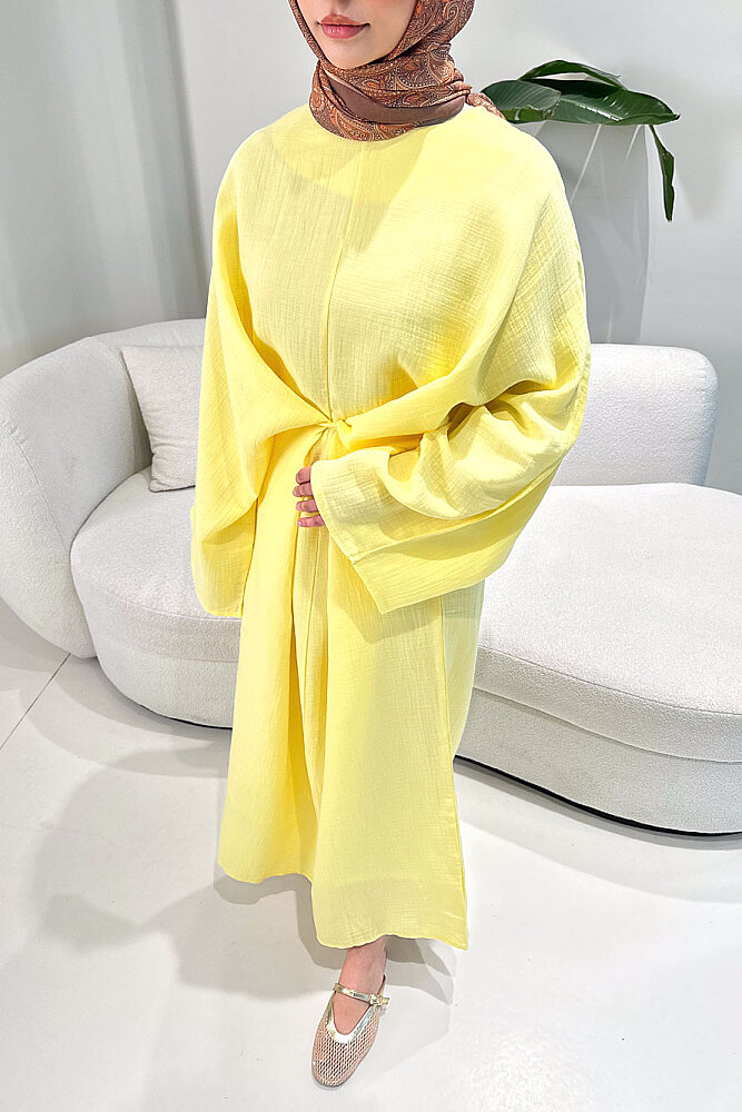 Arya Çapraz Biyeli Elbise - Sarı - ENMA (1)