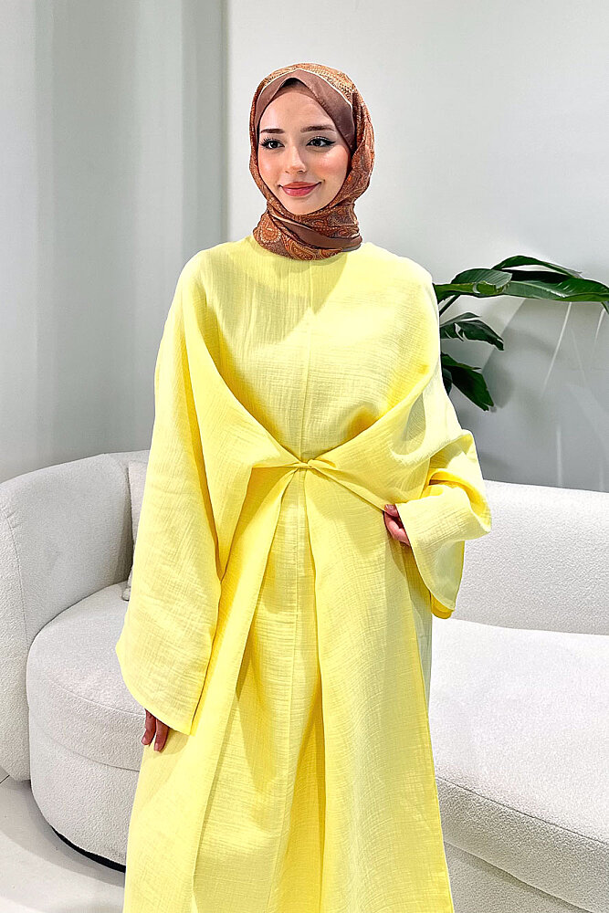 Arya Çapraz Biyeli Elbise - Sarı - 5