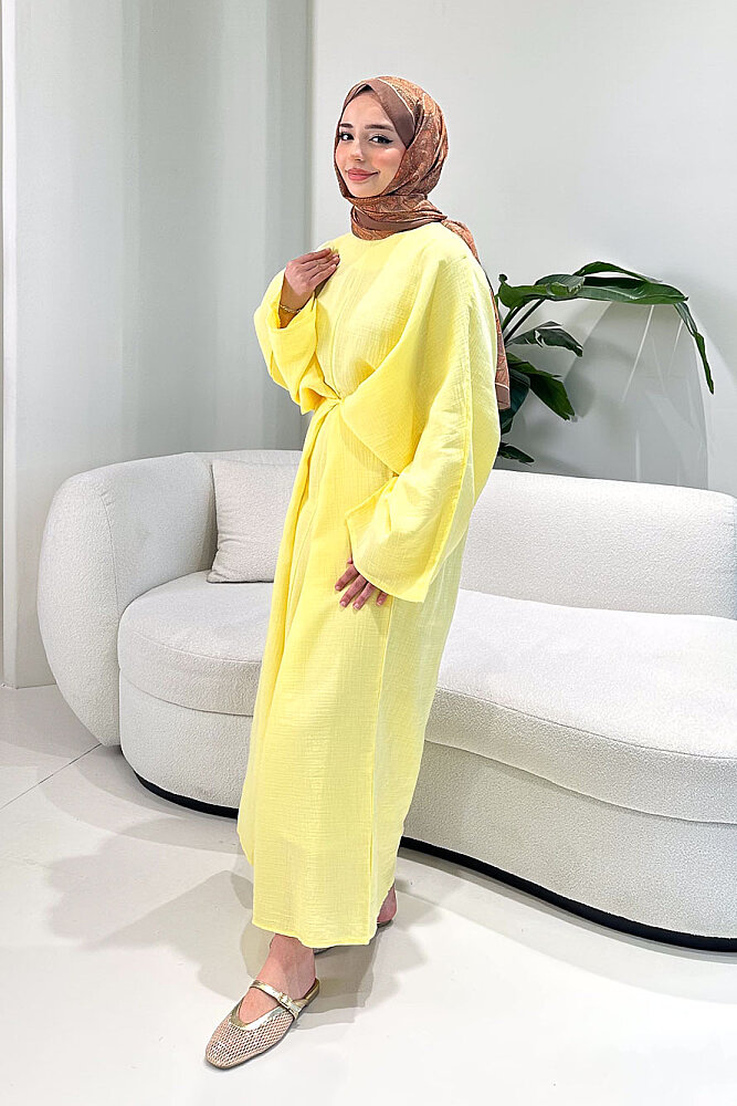 Arya Çapraz Biyeli Elbise - Sarı - 6
