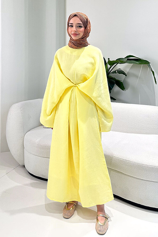 Arya Çapraz Biyeli Elbise - Sarı - ENMA (0)