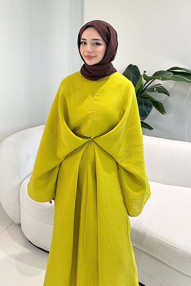 Arya Çapraz Biyeli Elbise - Yağ Yeşili - 5