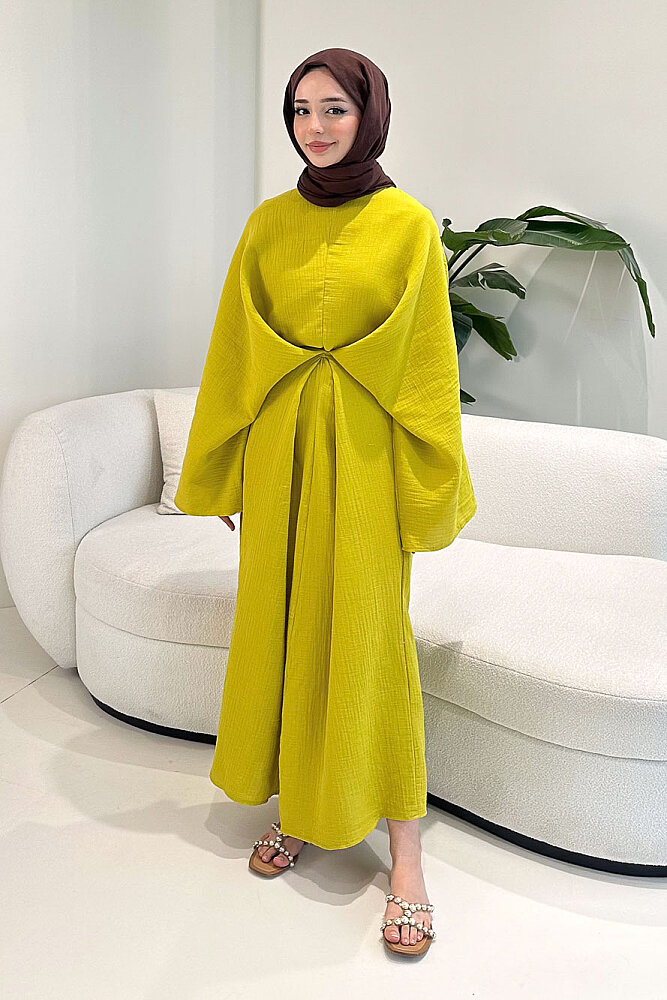 Arya Çapraz Biyeli Elbise - Yağ Yeşili - ENMA (3)