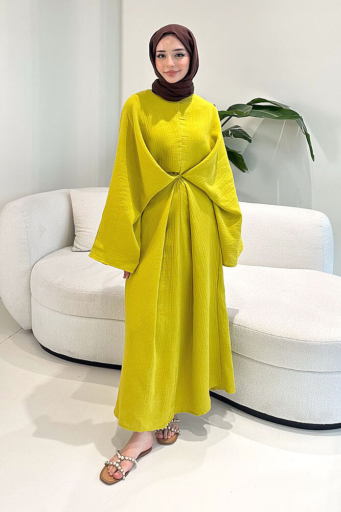 Arya Çapraz Biyeli Elbise - Yağ Yeşili - 1