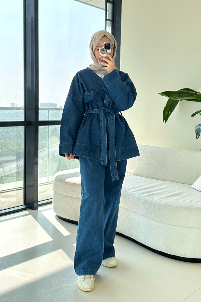 Arya Kemerli Cepli Kot Takım - Mavi - 5