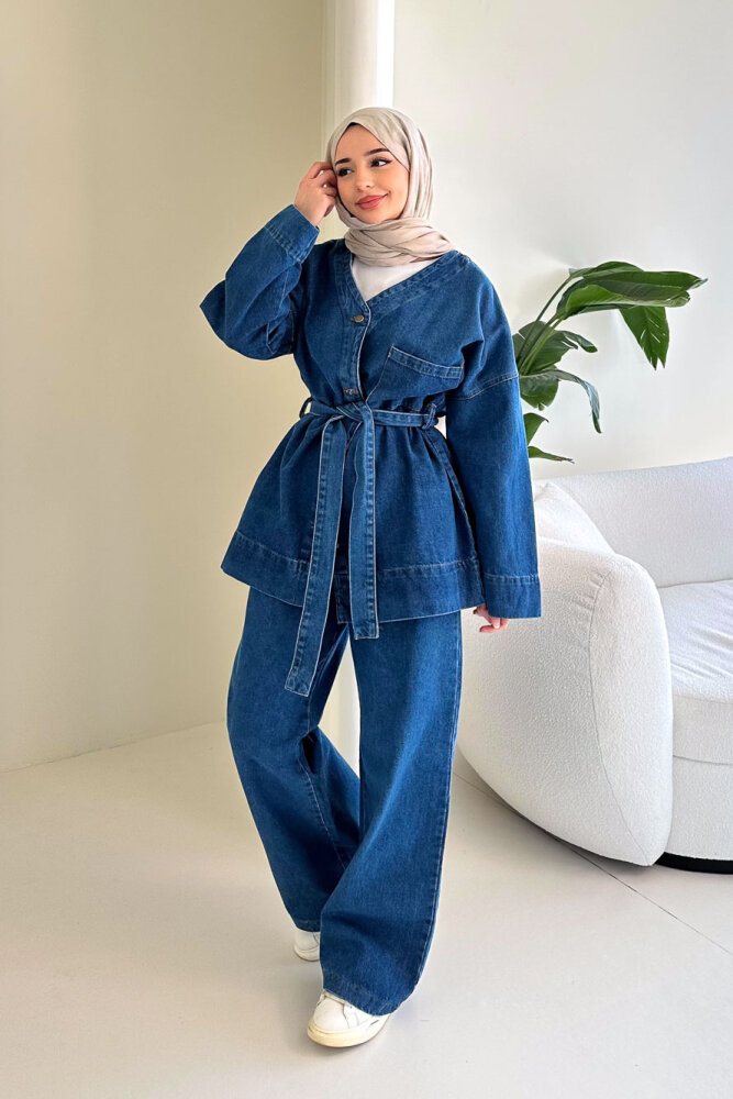 Arya Kemerli Cepli Kot Takım - Mavi - 6