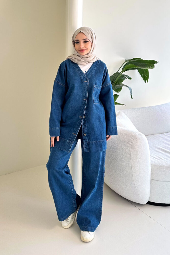 Arya Kemerli Cepli Kot Takım - Mavi - 1