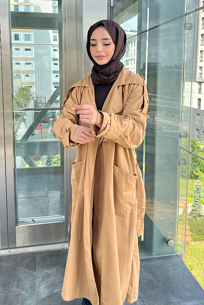Ash Apoletli Trençkot - Camel - ALLMİSS (0)