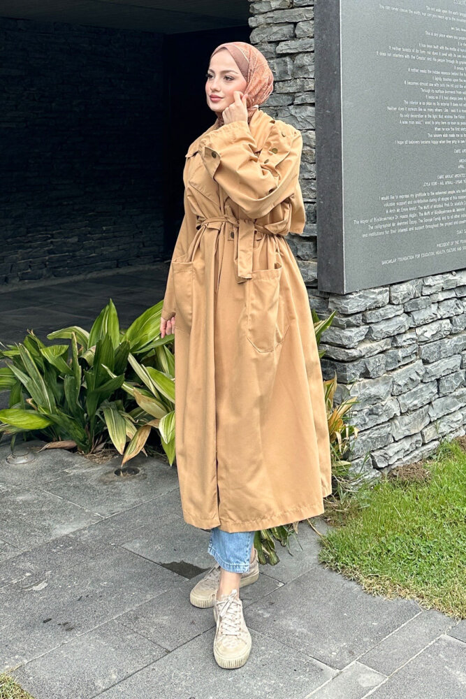 Ash Apoletli Trençkot - Camel - 1