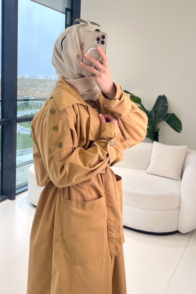 Ash Apoletli Trençkot - Camel - 3
